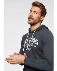 dunkelgrauer bedruckter Pullover mit einem Kapuze von Jack & Jones