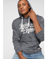 dunkelgrauer bedruckter Pullover mit einem Kapuze von Jack & Jones