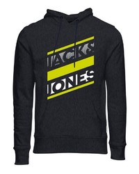 dunkelgrauer bedruckter Pullover mit einem Kapuze von Jack & Jones