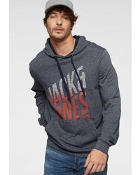 dunkelgrauer bedruckter Pullover mit einem Kapuze von Jack & Jones