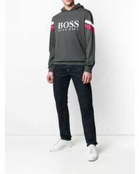 dunkelgrauer bedruckter Pullover mit einem Kapuze von BOSS HUGO BOSS