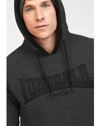 dunkelgrauer bedruckter Pullover mit einem Kapuze von Lonsdale