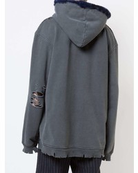 dunkelgrauer bedruckter Pullover mit einem Kapuze von Alchemist