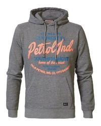 dunkelgrauer bedruckter Pullover mit einem Kapuze von Petrol Industries