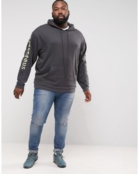 dunkelgrauer bedruckter Pullover mit einem Kapuze von Asos