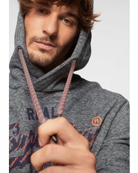 dunkelgrauer bedruckter Pullover mit einem Kapuze von Superdry