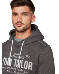 dunkelgrauer bedruckter Pullover mit einem Kapuze von Tom Tailor