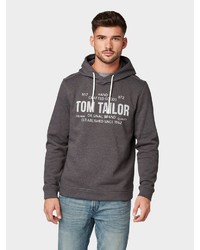 dunkelgrauer bedruckter Pullover mit einem Kapuze von Tom Tailor