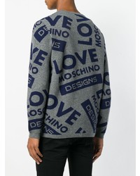 dunkelgrauer bedruckter Pullover mit einem Rundhalsausschnitt von Love Moschino