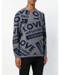 dunkelgrauer bedruckter Pullover mit einem Rundhalsausschnitt von Love Moschino