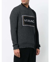 dunkelgrauer bedruckter Pullover mit einem Rundhalsausschnitt von Versace