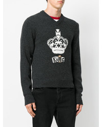 dunkelgrauer bedruckter Pullover mit einem Rundhalsausschnitt von Dolce & Gabbana