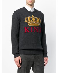 dunkelgrauer bedruckter Pullover mit einem Rundhalsausschnitt von Dolce & Gabbana