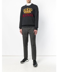 dunkelgrauer bedruckter Pullover mit einem Rundhalsausschnitt von Dolce & Gabbana