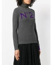 dunkelgrauer bedruckter Pullover mit einem Rundhalsausschnitt von N°21