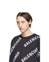 dunkelgrauer bedruckter Pullover mit einem Rundhalsausschnitt von Balenciaga
