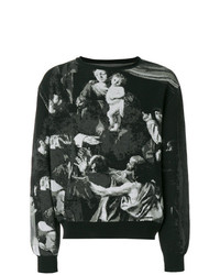 dunkelgrauer bedruckter Pullover mit einem Rundhalsausschnitt von Off-White
