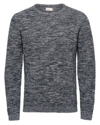 dunkelgrauer bedruckter Pullover mit einem Rundhalsausschnitt von Selected Homme