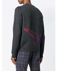 dunkelgrauer bedruckter Pullover mit einem Rundhalsausschnitt von Ps By Paul Smith