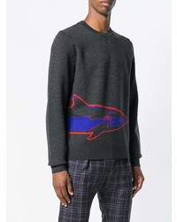 dunkelgrauer bedruckter Pullover mit einem Rundhalsausschnitt von Ps By Paul Smith