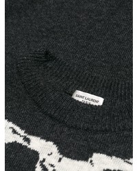 dunkelgrauer bedruckter Pullover mit einem Rundhalsausschnitt von Saint Laurent