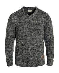 dunkelgrauer bedruckter Pullover mit einem V-Ausschnitt von Solid