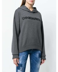 dunkelgrauer bedruckter Pullover mit einer Kapuze von Dsquared2