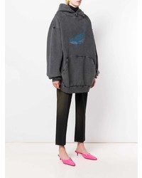 dunkelgrauer bedruckter Pullover mit einer Kapuze von Balenciaga
