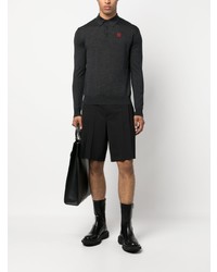 dunkelgrauer bestickter Polo Pullover von Raf Simons