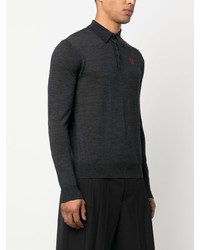 dunkelgrauer bestickter Polo Pullover von Raf Simons