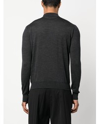 dunkelgrauer bestickter Polo Pullover von Raf Simons