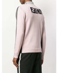 dunkelgrauer bestickter Pullover mit einem Rundhalsausschnitt von Fendi