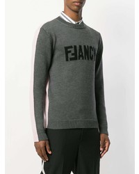 dunkelgrauer bestickter Pullover mit einem Rundhalsausschnitt von Fendi