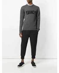 dunkelgrauer bestickter Pullover mit einem Rundhalsausschnitt von Fendi