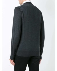 dunkelgrauer bestickter Pullover mit einem Rundhalsausschnitt von Dolce & Gabbana