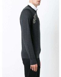 dunkelgrauer bestickter Pullover mit einem Rundhalsausschnitt von Dolce & Gabbana