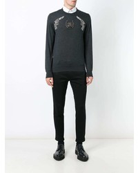 dunkelgrauer bestickter Pullover mit einem Rundhalsausschnitt von Dolce & Gabbana