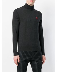 dunkelgrauer bestickter Rollkragenpullover von AMI Alexandre Mattiussi