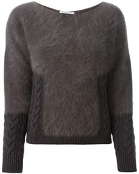 dunkelgrauer flauschiger Pullover mit einem Rundhalsausschnitt von Lamberto Losani