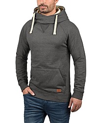 dunkelgrauer Fleece-Pullover mit einem Kapuze von BLEND