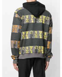 dunkelgrauer horizontal gestreifter Pullover mit einem Kapuze von JW Anderson