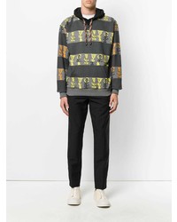 dunkelgrauer horizontal gestreifter Pullover mit einem Kapuze von JW Anderson