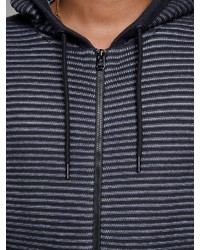 dunkelgrauer horizontal gestreifter Pullover mit einem Kapuze von Jack & Jones