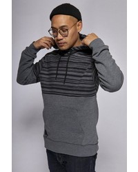 dunkelgrauer horizontal gestreifter Pullover mit einem Kapuze von Mazine