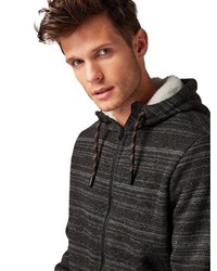 dunkelgrauer horizontal gestreifter Pullover mit einem Kapuze von Tom Tailor