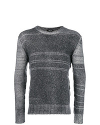 dunkelgrauer horizontal gestreifter Pullover mit einem Rundhalsausschnitt von Avant Toi