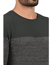 dunkelgrauer horizontal gestreifter Pullover mit einem Rundhalsausschnitt von BLEND