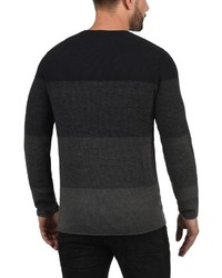 dunkelgrauer horizontal gestreifter Pullover mit einem Rundhalsausschnitt von BLEND