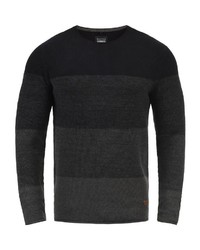 dunkelgrauer horizontal gestreifter Pullover mit einem Rundhalsausschnitt von BLEND