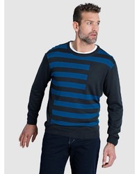 dunkelgrauer horizontal gestreifter Pullover mit einem Rundhalsausschnitt von Boston Park